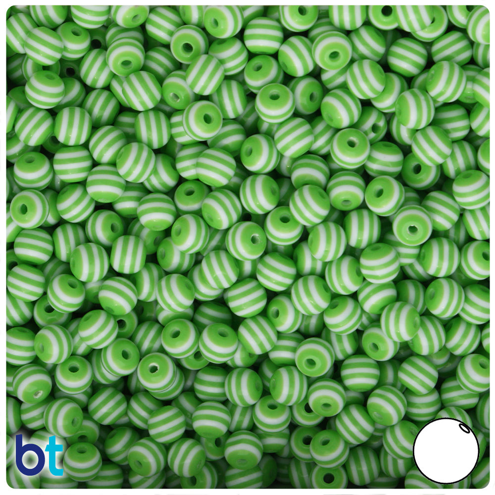 Light Green Opaque 6mm Round Resin Beads - White Stripes (150pcs)