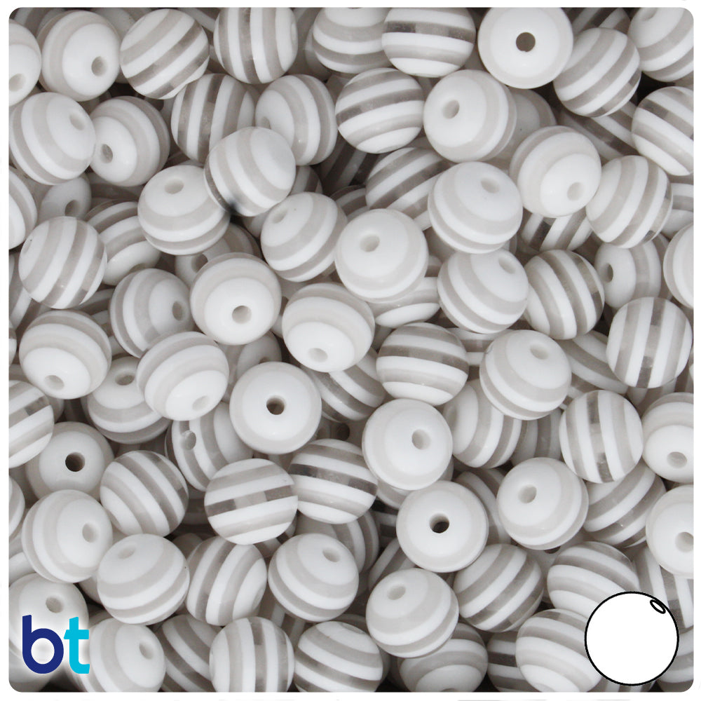 Clear Transparent 10mm Round Resin Beads - White Stripes (75pcs)