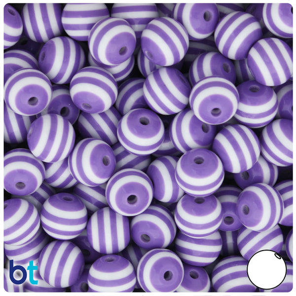 BeadTin Mixed Colors & White Striped 12mm Round Resin Beads (50pcs)