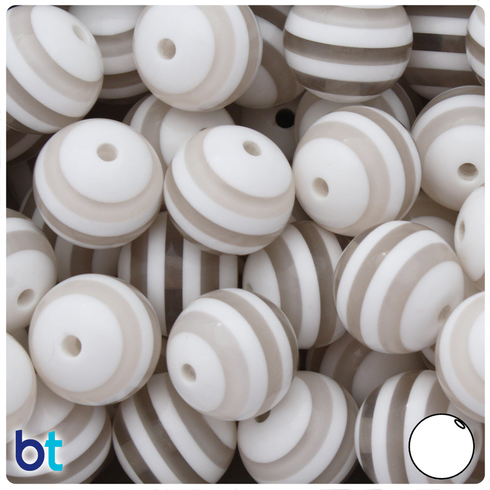 Clear Transparent 20mm Round Resin Beads - White Stripes (10pcs)