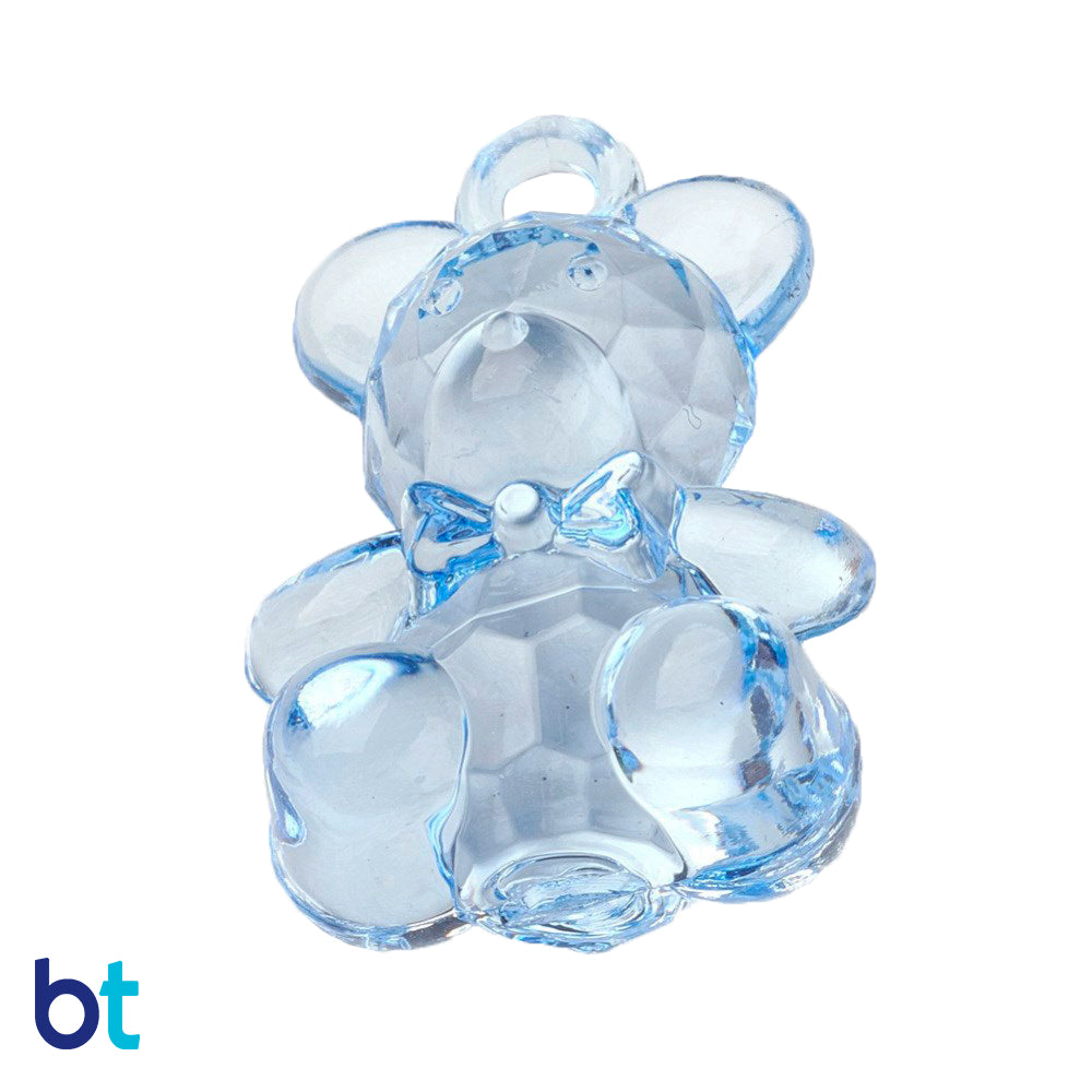 Light Blue Transparent 34mm Faceted Teddy Bear Plastic Pendants (10pcs)