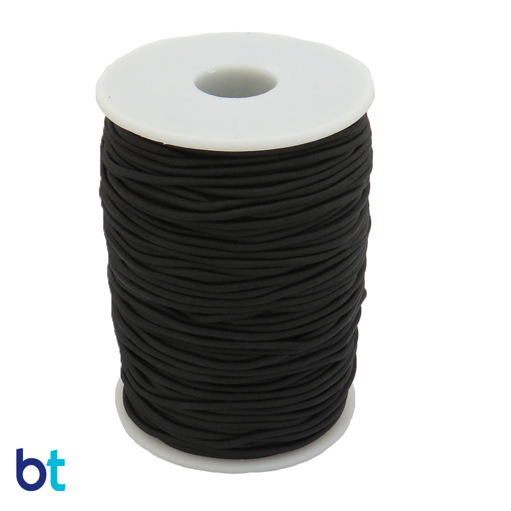Black 2mm Round Elastic Cord (45m)