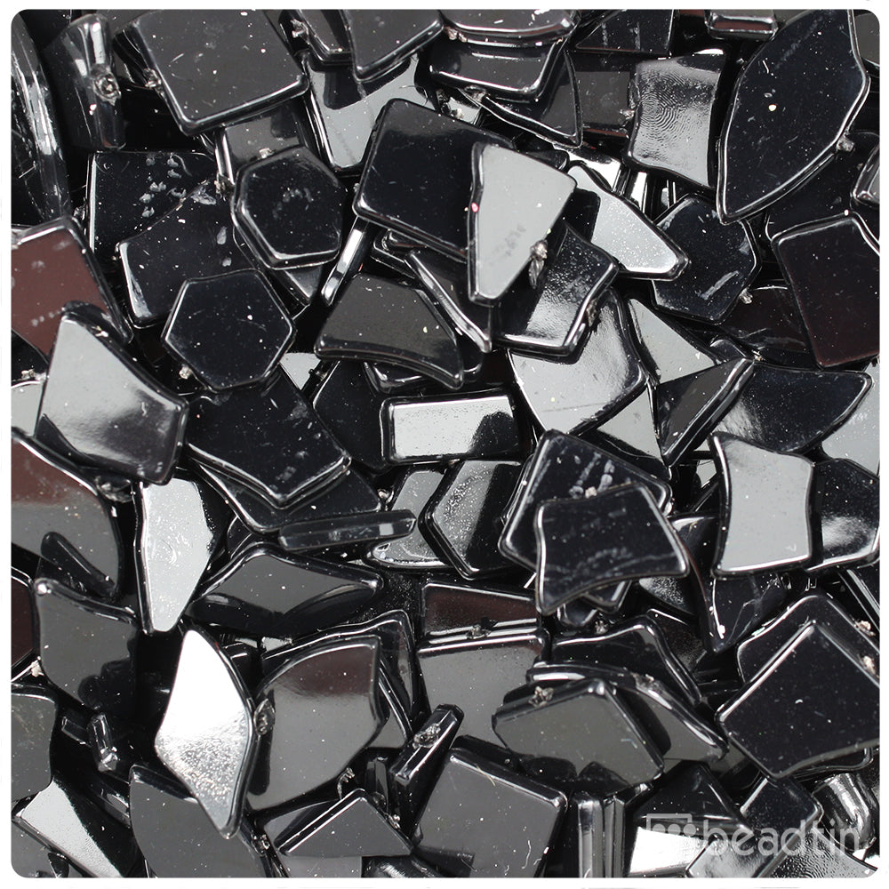 Black Opaque Broken Design Plastic Mosaic Pieces (8oz)